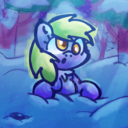 Size: 3840x3840 | Tagged: safe, artist:endercatcore, imported from derpibooru, derpy hooves, pegasus, pony, night, outdoors, snow, solo, winter