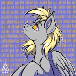 Size: 2048x2048 | Tagged: safe, artist:gigisarts, imported from derpibooru, derpy hooves, pegasus, pony, bust, female, gray body, portrait, simple background, sketch, solo, solo female, yellow eyes