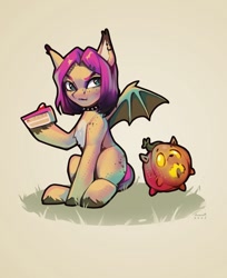 Size: 881x1080 | Tagged: safe, imported from derpibooru, oc, oc only, bat pony, pony, choker, female, freckles, npn (nightmare pony night), pumpkin