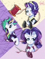 Size: 768x1024 | Tagged: safe, artist:niveria25, imported from derpibooru, rarity, pony, unicorn, alternate hairstyle, clothes, ear fluff, female, horn, mare, multeity, punk, raripunk, signature, thread