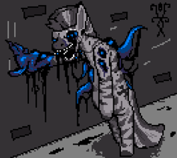 Size: 796x712 | Tagged: safe, artist:damset, imported from derpibooru, oc, oc only, oc:avel scipion, zebra, claw, commission, digital art, ms paint, multiple eyes, mutation, pixel art, solo, tentacles, wall, zebra oc