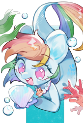 Size: 1181x1748 | Tagged: safe, artist:puzi, imported from derpibooru, rainbow dash, merpony, pony, seapony (g4), bubble, coral, cute, dashabetes, female, fish tail, jewelry, necklace, no pupils, open mouth, open smile, pearl necklace, seaponified, seapony rainbow dash, seashell, seashell necklace, seaweed, simple background, smiling, solo, species swap, swimming, tail, the little mermaid, transparent background, underwater, water