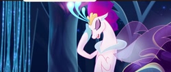 Size: 1280x541 | Tagged: safe, imported from derpibooru, screencap, queen novo, seapony (g4), my little pony: the movie, annoyed, bubble, caption, clothes, collar, colored pupils, cropped, crown, displeased, dorsal fin, eyelashes, eyes closed, eyeshadow, facefin, facepalm, female, fin, fin wings, fins, glowing, jewelry, makeup, mare, ocean, open mouth, regalia, sassy, seaquestria, see-through, solo, swimming, text, throne, throne room, unamused, underwater, upset, water, wings