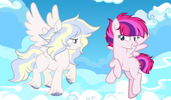 Size: 1024x604 | Tagged: safe, artist:tkn297, imported from derpibooru, oc, oc only, oc:pink gidgit, pegasus, pony, female, flying, mare