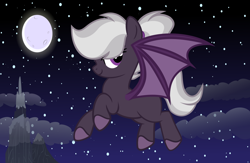 Size: 1920x1250 | Tagged: safe, artist:tkn297, imported from derpibooru, oc, oc:moon rose, bat pony, pony, female, flying, mare, night, solo