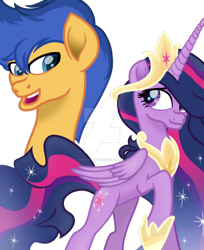 Size: 800x980 | Tagged: safe, artist:jonatanmagic, imported from derpibooru, flash sentry, twilight sparkle, alicorn, pegasus, pony, the last problem, female, flashlight, male, mare, my little pony, older, older twilight, shipping, stallion, straight, twilight sparkle (alicorn)