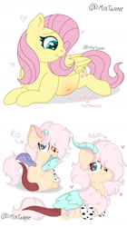 Size: 734x1310 | Tagged: source needed, safe, artist:mixtanne, imported from derpibooru, fluttershy, hybrid, pegasus, pony, interspecies offspring, offspring, parent:discord, parent:fluttershy, parents:discoshy, simple background, solo, white background