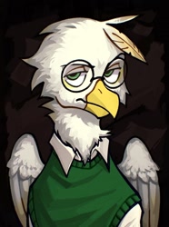 Size: 1040x1400 | Tagged: safe, artist:bunnyshrubby, imported from derpibooru, oc, oc only, oc:erich muehschnabel, oc:erich mühschnabel, griffon, equestria at war mod, beak, botanist, bust, clothes, glasses, griffon oc, looking at camera, male, portrait, serious, serious face, shirt, solo, updated portrait, updated portraits, updated portraits from the equestria at war mod