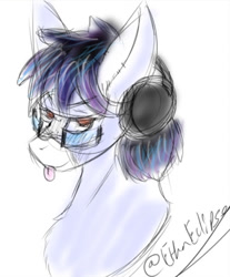 Size: 478x578 | Tagged: safe, artist:ethaneclipse, imported from derpibooru, oc, oc only, oc:soaring spirit, pegasus, pony, bust, colored ears, facial markings, glasses, headset, male, sketch, solo, stallion, tongue out