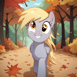 Size: 1024x1024 | Tagged: safe, imported from derpibooru, derpy hooves, pegasus, pony, ai content, ai generated, autumn, female, leaves, mare, prompter:harvydraws, solo