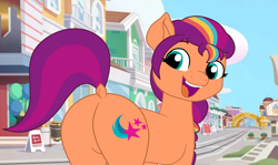 Size: 3115x1857 | Tagged: safe, artist:gmaplay, imported from derpibooru, sunny starscout, pony, butt, butt focus, dock, featureless crotch, g5, looking back, plot, raised tail, solo, sunny starbutt, tail