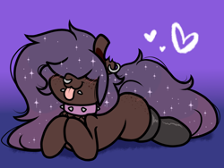 Size: 1130x852 | Tagged: safe, artist:paperbagpony, imported from derpibooru, oc, oc only, black socks, choker, clothes, ear piercing, earring, ethereal mane, jewelry, nose piercing, nose ring, piercing, socks, sparkles, spiked choker, starry mane, tongue out