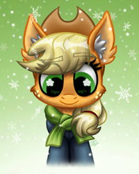 Size: 2000x2500 | Tagged: safe, artist:sunamoonmlp, derpibooru exclusive, imported from derpibooru, applejack, earth pony, pony, applejack's hat, clothes, cowboy hat, cute, female, hat, mare, scarf, smiling, snow, snowflake, solo, winter, winter outfit