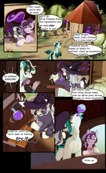 Size: 2520x4096 | Tagged: safe, artist:devi_shade, imported from derpibooru, oc, oc only, oc:aposolene, oc:bloodmoon lullaby, oc:glacial scratch, bat pony, comic:powerful potion, bat pony oc, bat wings, comic, crafting, drink, drinking, hat, hut, potion, wings, witch, witch hat