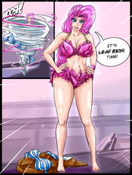 Size: 3000x4000 | Tagged: safe, artist:iloveladies2, artist:riiefu, imported from derpibooru, pinkie pie, human, fanfic:equestria girls n' goblins, barefoot, discarded clothing, feet, humanized, leaf bikini