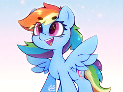 Size: 4000x3000 | Tagged: safe, artist:zokkili, imported from derpibooru, rainbow dash, pegasus, pony, cute, dashabetes, eye clipping through hair, eyebrows, eyebrows visible through hair, female, high res, mare, open mouth, open smile, signature, smiling, solo, spread wings, tail, wings