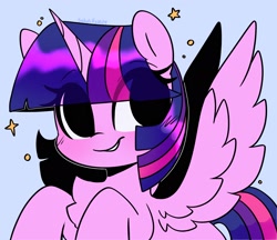 Size: 2048x1766 | Tagged: safe, artist:sakukitty, imported from derpibooru, twilight sparkle, alicorn, pony, eye clipping through hair, eyebrows, eyebrows visible through hair, female, horn, mare, no catchlights, smiling, solo, spread wings, twilight sparkle (alicorn), wings