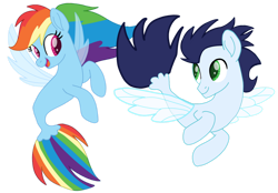 Size: 1280x890 | Tagged: safe, artist:soarindasher10, imported from derpibooru, rainbow dash, soarin', pony, seapony (g4), female, looking at each other, looking at someone, male, mare, seaponified, seapony rainbow dash, shipping, simple background, smiling, smiling at each other, soarindash, species swap, stallion, straight, transparent background