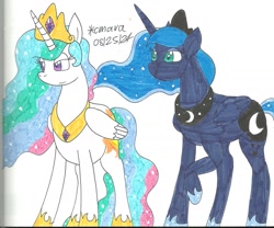 Size: 1700x1411 | Tagged: safe, artist:cmara, imported from derpibooru, princess celestia, princess luna, alicorn, pony, female, royal sisters, siblings, simple background, sisters, white background