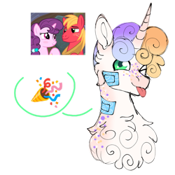 Size: 1280x1278 | Tagged: safe, artist:malinraf1615, imported from derpibooru, big macintosh, sugar belle, oc, pony, unicorn, bandaid, bust, female, horn, male, offspring, one eye closed, parent:big macintosh, parent:sugar belle, parents:sugarmac, portrait, shipping, simple background, straight, sugarmac, transparent background, wink