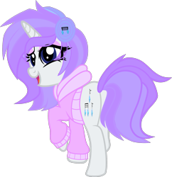 Size: 1799x1860 | Tagged: safe, artist:tkn297, imported from derpibooru, oc, oc:pastel note, pony, unicorn, clothes, female, headphones, hoodie, horn, mare, simple background, solo, transparent background