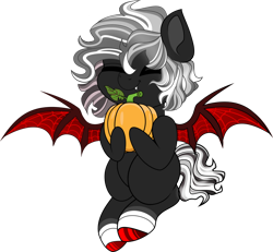 Size: 1024x947 | Tagged: safe, artist:tkn297, imported from derpibooru, oc, oc:caliban, bat pony, pony, male, pumpkin, simple background, solo, stallion, transparent background