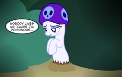 Size: 3772x2400 | Tagged: safe, artist:badumsquish, derpibooru exclusive, imported from derpibooru, oc, oc only, monster pony, mushroom pony, original species, pony, bush, complaining, eyeshadow, female, ground, makeup, mare, mushroom, sad, show accurate, skull, solo, talking to viewer