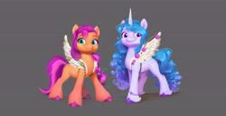 Size: 6000x3089 | Tagged: safe, imported from derpibooru, izzy moonbow, sunny starscout, earth pony, pony, unicorn, concept art, duo, duo female, female, g5, horn, mare, my little pony: a new generation, official