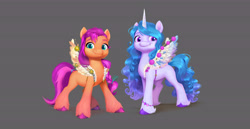 Size: 6000x3089 | Tagged: safe, imported from derpibooru, izzy moonbow, sunny starscout, earth pony, pony, unicorn, concept art, duo, duo female, female, g5, horn, mare, my little pony: a new generation, official