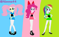 Size: 1046x665 | Tagged: safe, artist:wonderkatmeowofruby, imported from derpibooru, fluttershy, pinkie pie, rainbow dash, human, equestria girls, blossom (powerpuff girls), bubbles (powerpuff girls), buttercup (powerpuff girls), the powerpuff girls