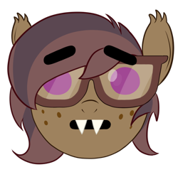 Size: 860x857 | Tagged: safe, artist:jerkface, oc, oc:bella morel, bat pony, bat pony oc, bat wings, emoji, glasses, nerd, simple background, transparent background, wings