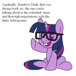 Size: 900x900 | Tagged: safe, artist:unitxxvii, imported from derpibooru, twilight sparkle, pony, unicorn, bucktooth, female, freckles, glasses, implied rainbow dash, mare, nerd, open mouth, open smile, raised hoof, simple background, sitting, smiling, solo, unicorn twilight, white background