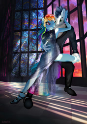 Size: 750x1060 | Tagged: safe, artist:20zf15, imported from derpibooru, rainbow dash, soarin', anthro, pegasus, 3d, dancing, female, male, mare, shipping, soarindash, stallion, straight