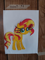 Size: 750x1000 | Tagged: safe, artist:yenne97, imported from derpibooru, sunset shimmer, pony, crayon drawing, irl, photo, solo, traditional art