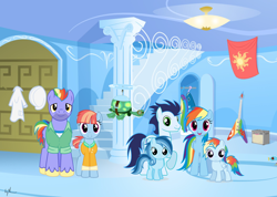 Size: 1280x910 | Tagged: safe, imported from derpibooru, bow hothoof, rainbow dash, soarin', tank, windy whistles, oc, oc:ragtag, oc:shooting star, pegasus, pony, female, filly, foal, male, mare, offspring, parent:rainbow dash, parent:soarin', parents:soarindash, shipping, soarindash, stallion, straight