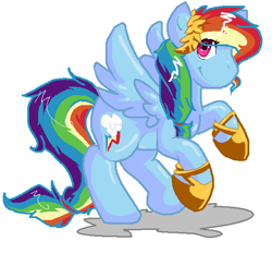 Size: 578x537 | Tagged: safe, artist:softfur, imported from derpibooru, rainbow dash, pegasus, pony, 2012, digital art, full body, pixel art, rearing, simple background, smiling, solo, white background