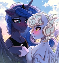 Size: 1920x2048 | Tagged: safe, artist:hakaina, princess luna, oc, oc only, pony, female, looking at each other, mare, smiling