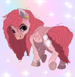 Size: 1280x1317 | Tagged: safe, artist:mandrawsdog, imported from derpibooru, cotton candy (g1), earth pony, pony, ear piercing, earring, female, g1, gradient background, jewelry, mare, piercing, solo