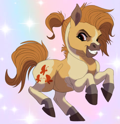 Size: 1280x1317 | Tagged: safe, artist:mandrawsdog, imported from derpibooru, butterscotch (g1), earth pony, pony, female, g1, gradient background, grin, mare, smiling, solo