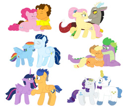 Size: 750x642 | Tagged: safe, artist:snoopy7c7, imported from derpibooru, applejack, cheese sandwich, discord, fancypants, flash sentry, fluttershy, pinkie pie, rainbow dash, rarity, soarin', spike, twilight sparkle, alicorn, draconequus, dragon, earth pony, pegasus, pony, unicorn, applespike, cheesepie, discoshy, female, flashlight, horn, male, mare, raripants, shipping, soarindash, stallion, straight, twilight sparkle (alicorn)