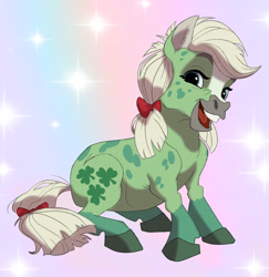 Size: 1280x1317 | Tagged: safe, artist:mandrawsdog, imported from derpibooru, minty (g1), earth pony, pony, female, g1, gradient background, mare, open mouth, open smile, smiling, solo