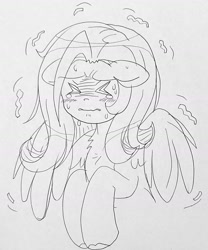 Size: 1290x1547 | Tagged: safe, artist:poneigh777, imported from derpibooru, fluttershy, pegasus, pony, blushing, crying, female, mare, scared, shaking, timid, traditional art