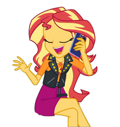 Size: 1884x2000 | Tagged: safe, editor:cutler1228, imported from derpibooru, sunset shimmer, human, equestria girls, cellphone, eyes closed, female, phone, simple background, sitting, transparent background