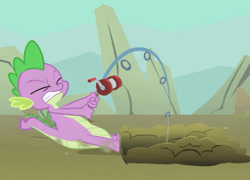 Size: 1000x720 | Tagged: safe, edit, edited screencap, imported from derpibooru, screencap, spike, dragon, a dog and pony show, dragging, eyes closed, fishing rod, gritted teeth, male, my little pony, pulling, solo, solo male, teeth, tug of war