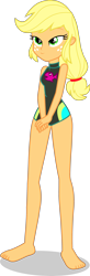 Size: 1287x3925 | Tagged: safe, alternate version, artist:dustinwatsongkx, edit, imported from derpibooru, applejack, human, equestria girls, accessory swap, barefoot, clothes, clothes swap, feet, female, fluttershy's one-piece swimsuit, fluttershy's swimsuit, fluttershy's wetsuit, hatless, missing accessory, my little pony equestria girls: better together, one-piece swimsuit, simple background, solo, swimsuit, swimsuit edit, swimsuit swap, transparent background, vector