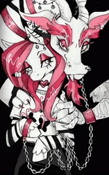 Size: 2416x3840 | Tagged: safe, artist:leavemebetosleep, imported from derpibooru, discord, fluttershy, chains, discoshy, duo, duo male and female, eyeliner, eyeshadow, female, fluttergoth, goth, makeup, male, pink hair, shipping, straight