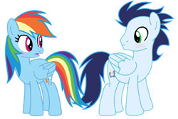 Size: 1280x859 | Tagged: safe, artist:soarindasher10, imported from derpibooru, rainbow dash, soarin', pegasus, pony, blushing, female, looking at each other, looking at someone, male, mare, shipping, simple background, smiling, smiling at each other, soarindash, stallion, straight, transparent background