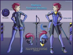 Size: 2500x1875 | Tagged: safe, artist:devillustart, imported from derpibooru, oc, oc only, oc:tempest shadow(prisoners of the moon), human, equestria girls, alternate universe, clothes, couple, fireheart76's latex suit design, gloves, humanized, humanized oc, latex, latex boots, latex gloves, latex suit, prisoners of the moon, rubber, rubber gloves, rubber suit