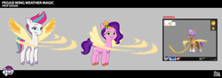 Size: 3708x1311 | Tagged: safe, imported from derpibooru, pipp petals, zipp storm, pegasus, pony, spoiler:g5, spoiler:my little pony: tell your tale, spoiler:tyts02e25, concept art, female, g5, glowing, glowing wings, hey foal sister, magic, mare, my little pony: tell your tale, official, pegasus magic, royal sisters (g5), siblings, sisters, spread wings, wings