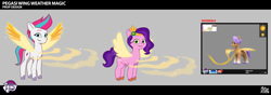 Size: 3708x1311 | Tagged: safe, imported from derpibooru, pipp petals, zipp storm, pegasus, pony, spoiler:g5, spoiler:my little pony: tell your tale, spoiler:tyts02e25, concept art, duo, female, g5, glowing, glowing wings, hey foal sister, looking at you, magic, mare, my little pony logo, my little pony: tell your tale, official, pegasus magic, royal sisters (g5), royalty, siblings, sisters, smiling, spread wings, text, the rise and fall, unshorn fetlocks, wings